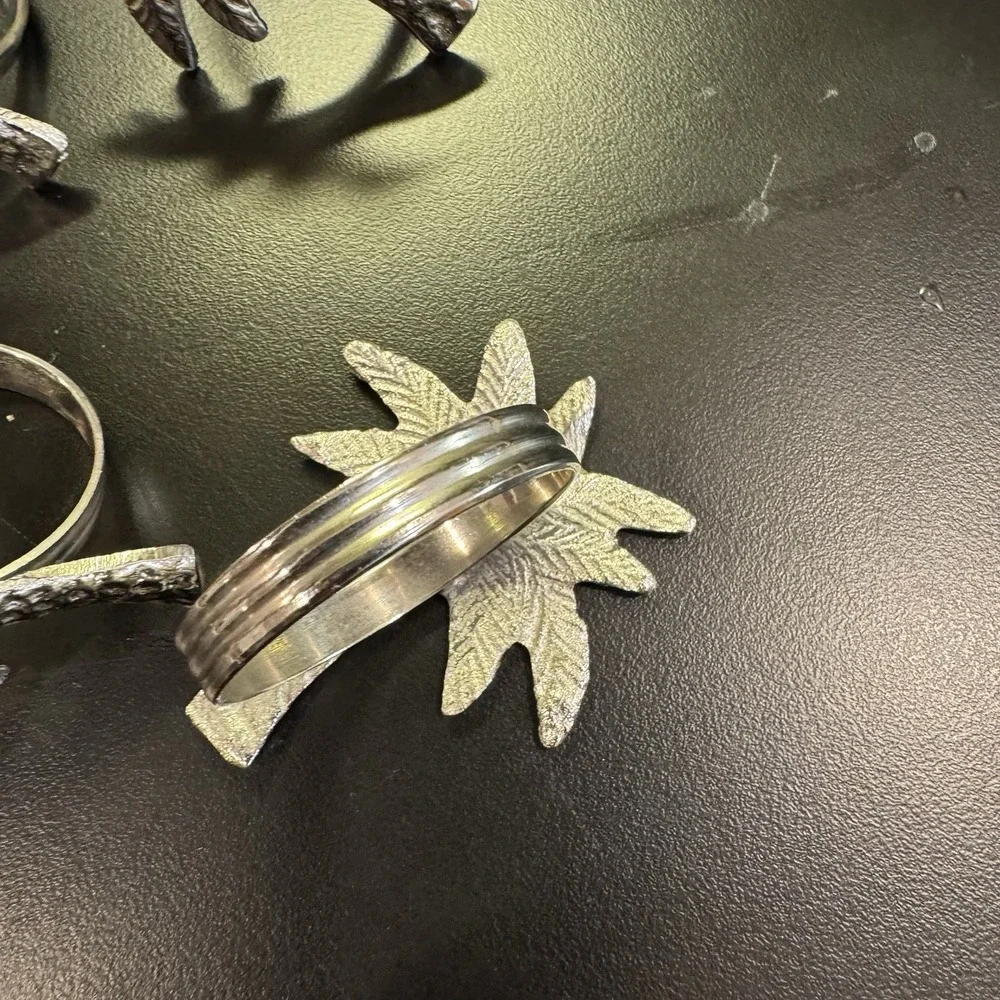 Silver Palm Tree Napkin Holders w Rings Pewter Set of 6 Beach‎ Hawaiian Themed